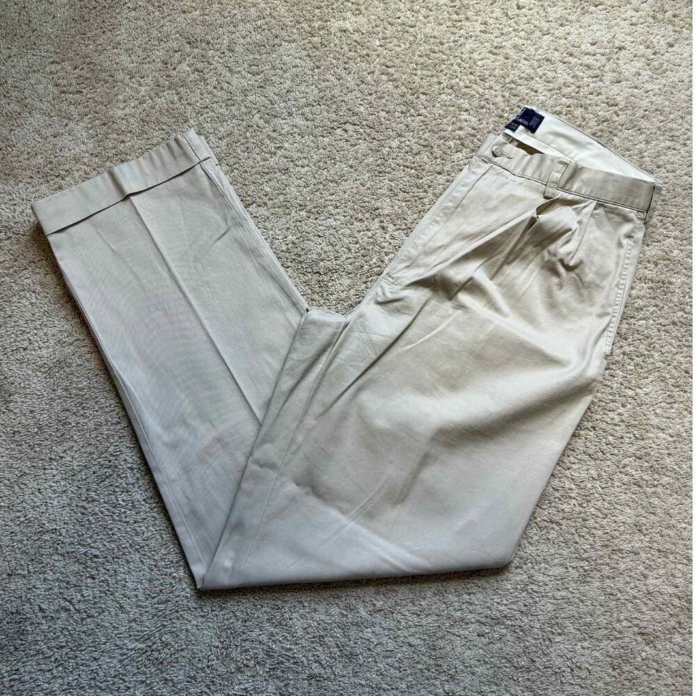 Polo by Ralph Lauren Hammond Pleated Chino Trouser Pants Beige Men's Size 36x34